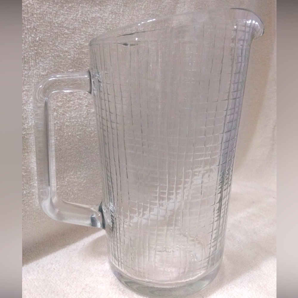 Clear Glass Basket Weave Design Water/Martini Pitcher 7.5” Tall